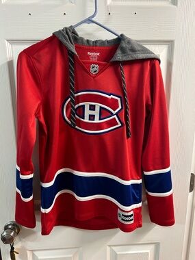 Reebok Red Montreal Hockey Hoodie with Blue & White Accents